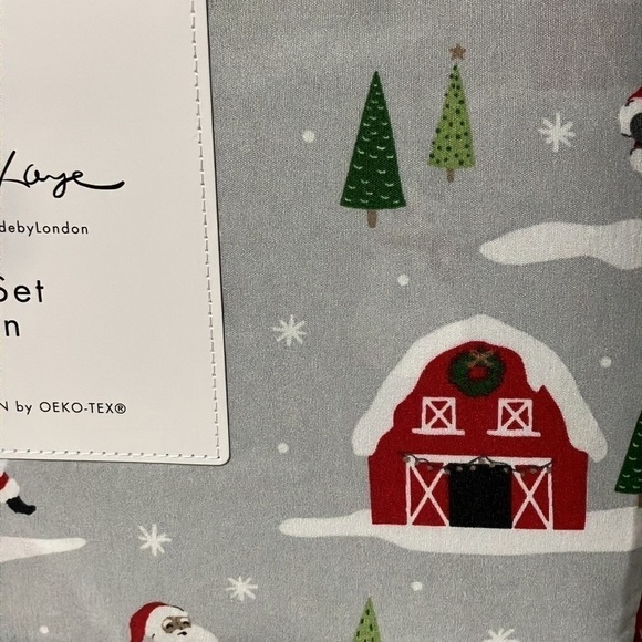 NEW LONDON KAYE QUEEN SIZE WINTER BARNYARD SANTA CHRISTMAS SHEETS - Picture 3 of 7